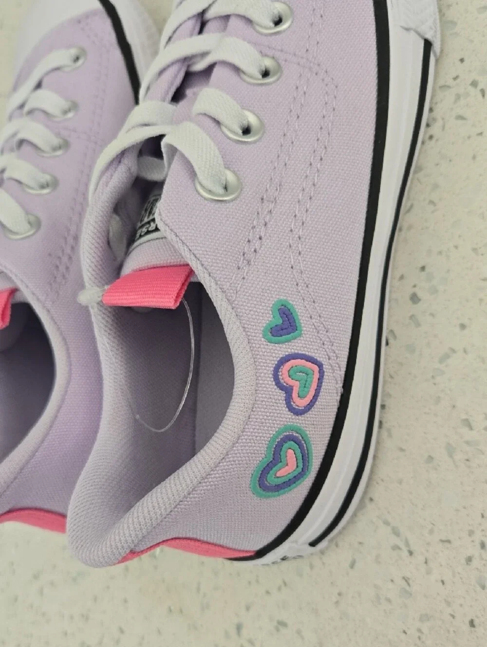 Converse Kids Lavender Low Top Sneakers with Pink Heel Tab